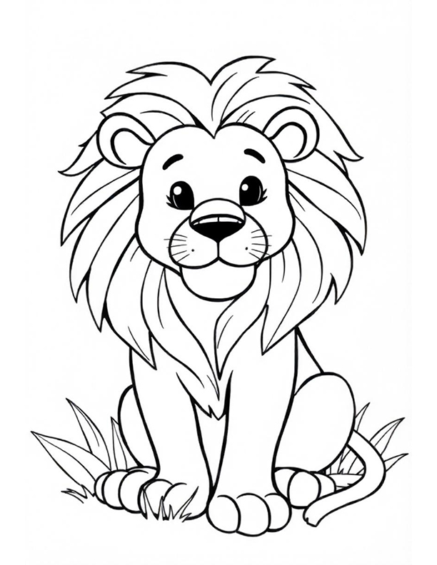 A lion sitting on the leaves